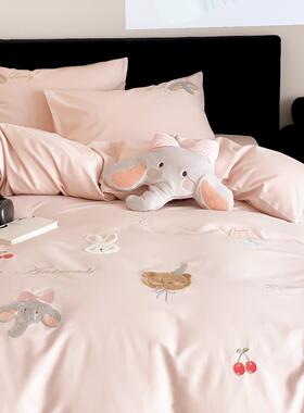 童套话彩~冬卡通100棉色拉丝四件可爱毛巾绣花被VBZ套秋床单床单