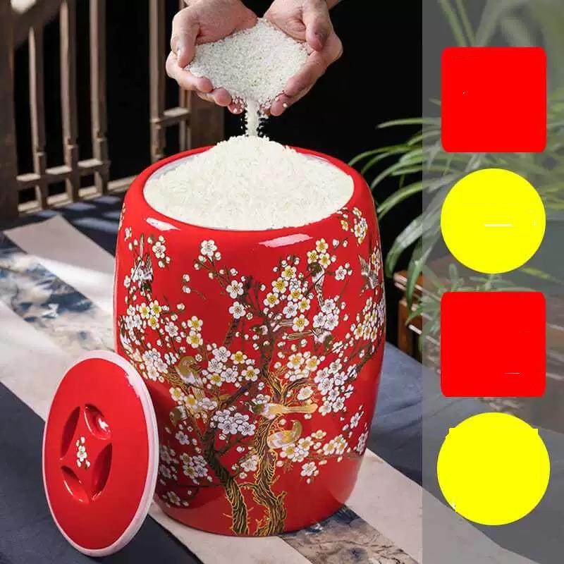 景德镇陶瓷米缸带盖家用防潮防虫密封储米箱20斤储米罐10斤装米桶