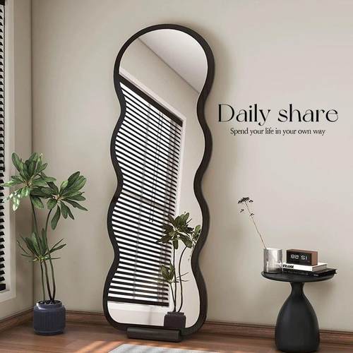 网红波浪全身镜家用落地镜高级感壁挂女生全身镜卧室全身镜子中古
