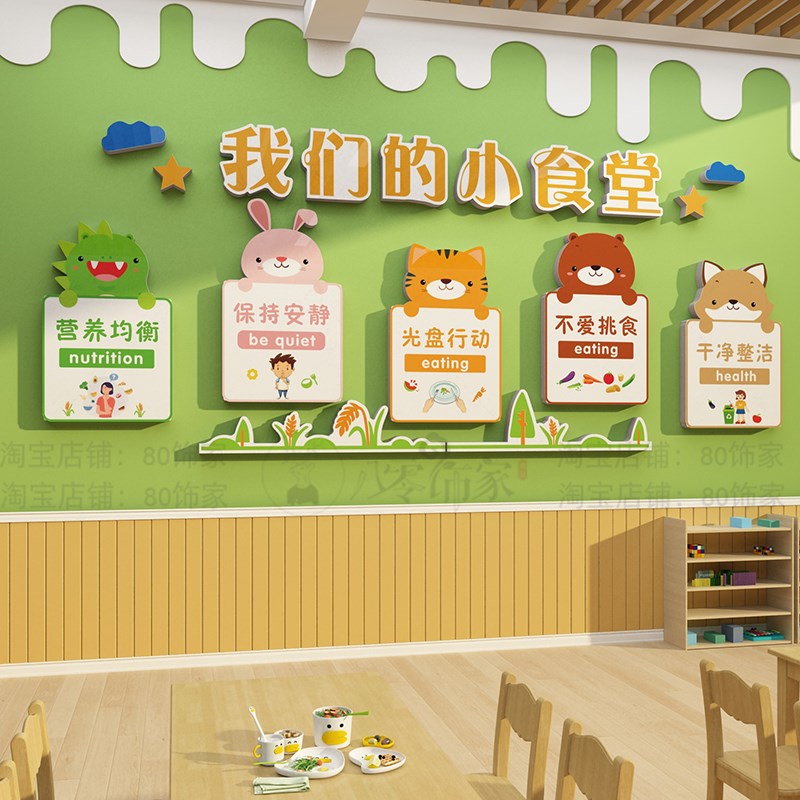 午托管班墙面装饰布置食堂文化墙贴小饭桌餐厅环创幼儿园主题成品