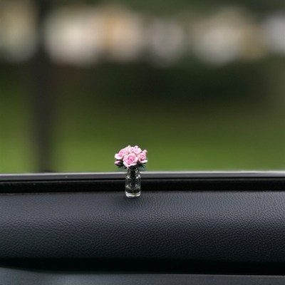 娇艳玫瑰花汽车中控台窗摆件w迷你治愈系车载饰品女士车内个性漂