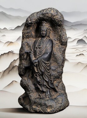 观音菩萨复古高级手工家居客厅仿古自在禅意镇宅摆件国风镇纸茶道