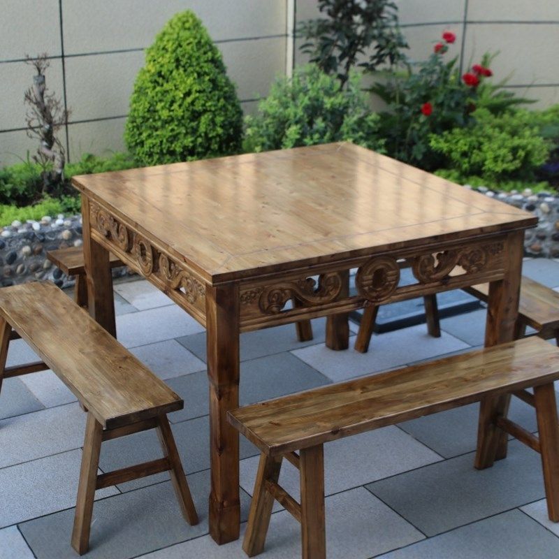 八仙桌全实木正方形家用餐桌老式雕花仿古小方桌餐馆饭店吃饭桌子