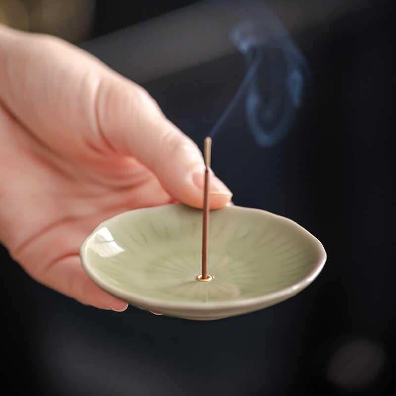 日式插香底座家用摆件香炉接香灰托盘陶瓷沉香线香香插室内熏香盘