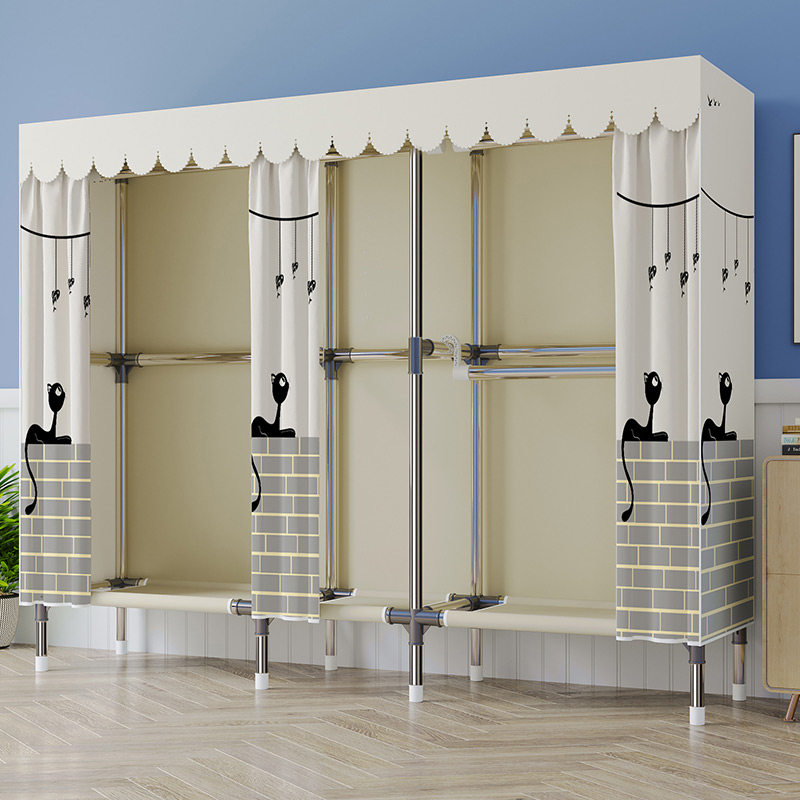 全挂衣简易衣柜家用卧室布衣柜全钢架加粗加厚组装结构儿童衣橱