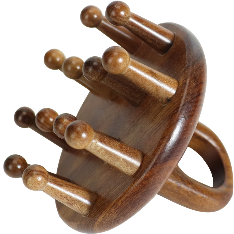 酸枝木指环头皮按摩梳圆盘头部手指经络梳头疗防脱发插齿木梳养发