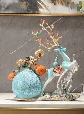 创意招财鹿乔迁家居装饰客厅电视柜玄关搬家礼物流沙画沙漏工艺品