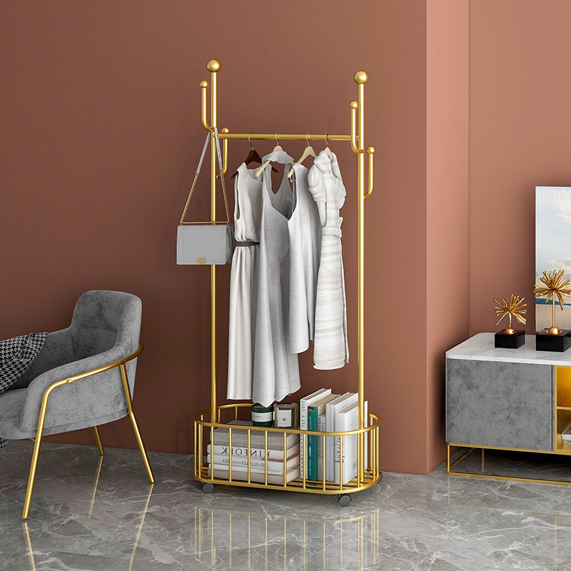 北欧卧室衣架落地带轮可移动置物架家用收纳挂衣服架子轻奢衣帽架