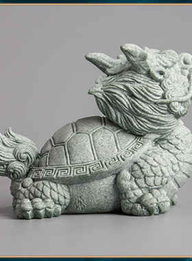 青砂石复古风中式鱼缸假山龙龟中号造景客厅办公桌面装饰摆件送礼