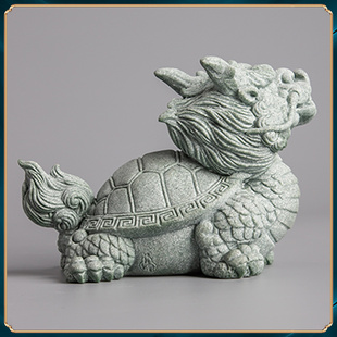 青砂石复古风中式鱼缸假山龙龟中号造景客厅办公桌面装饰摆件送礼