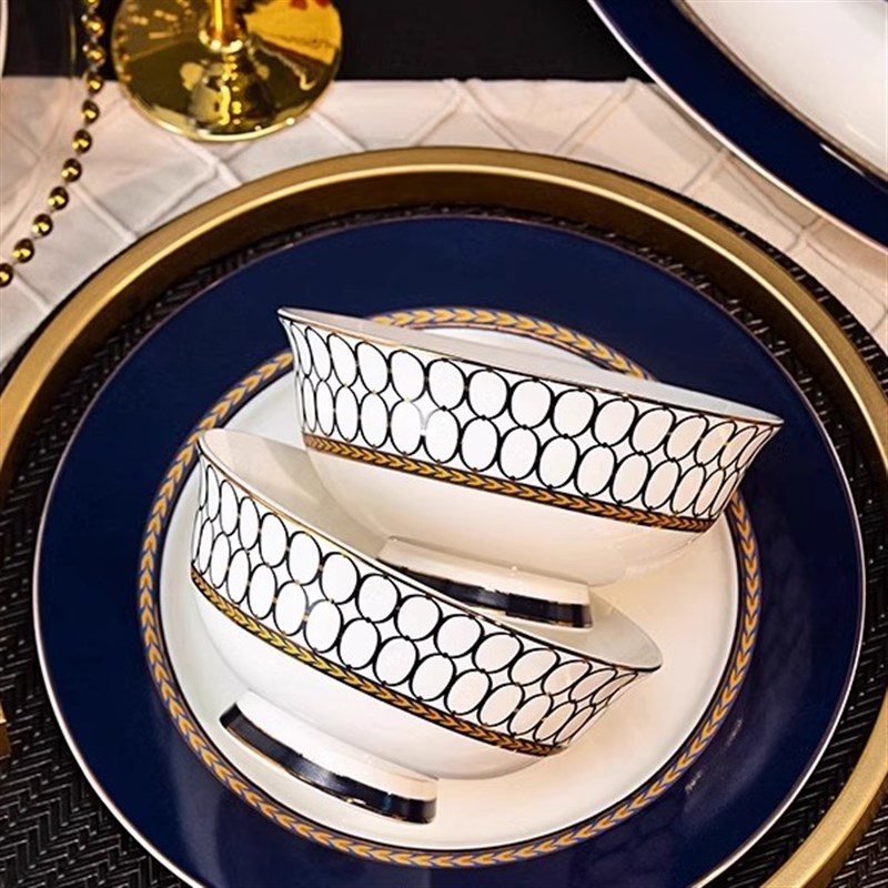 碗碟套装吃饭套碗盘子家用欧式蓝色经典景德镇陶瓷器骨瓷组合餐具