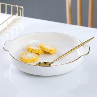 盘子菜盘家用陶瓷双耳防烫深盘饭盘创意金边骨瓷烤盘芝士焗饭盘子