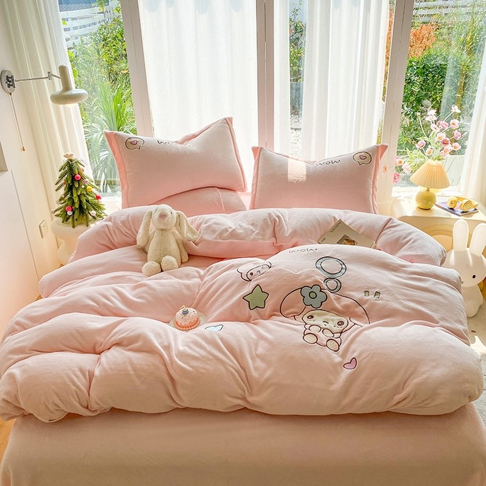 卡通牛奶绒贴布绣系列四件套卡通床品套件床单枕套兔子冬季加绒,床上用品,床品套件/四件套/多件套,淘宝优惠券,粉丝福利购,淘宝优惠卷