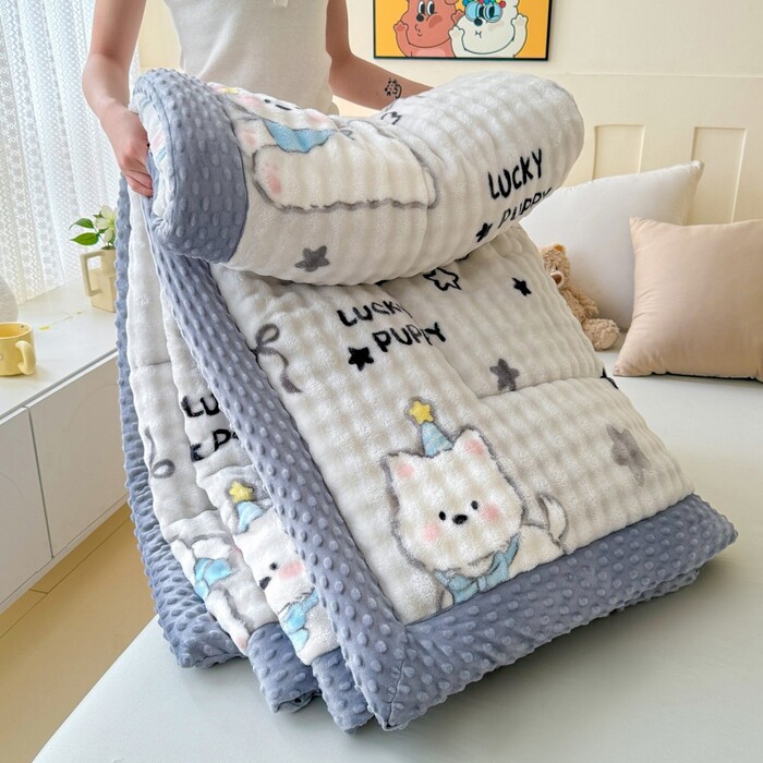 獭兔绒牛奶绒三层夹棉加厚豆豆棉被子被芯毛绒冬季保暖加厚绗缝