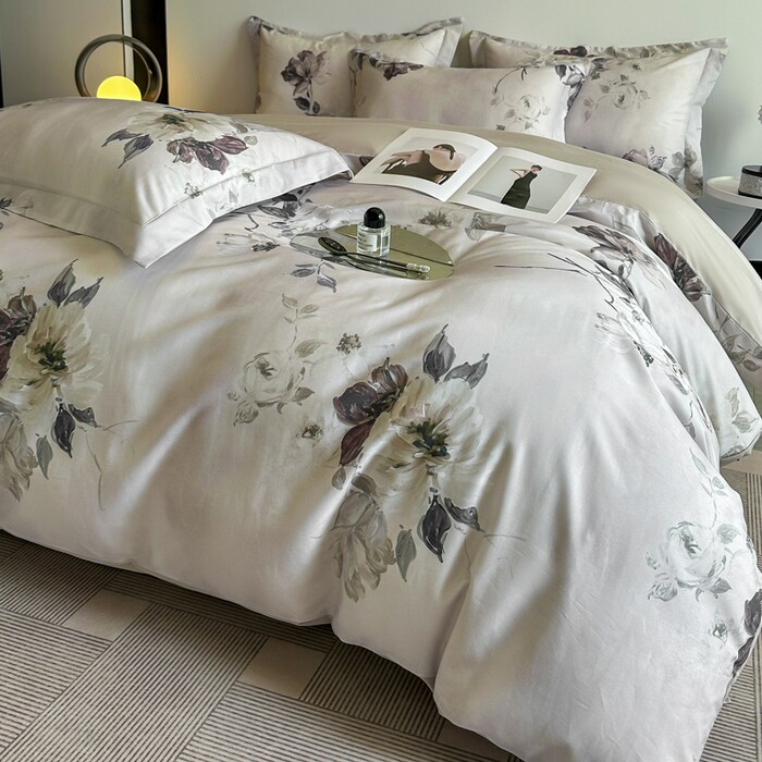天丝棉数码印花四件套花卉印花纯棉加莱赛尔纤维床品套件柔软简约