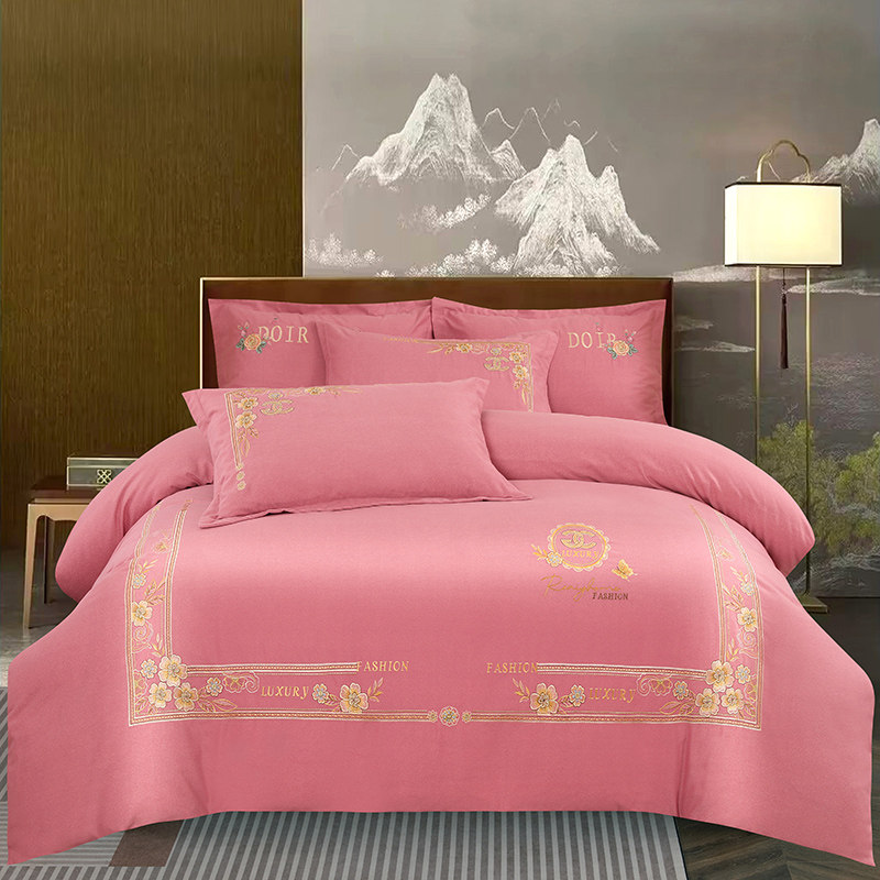 120支刺绣高端刺绣全棉磨毛四件套纯棉轻熟绣花床品套件气质床品