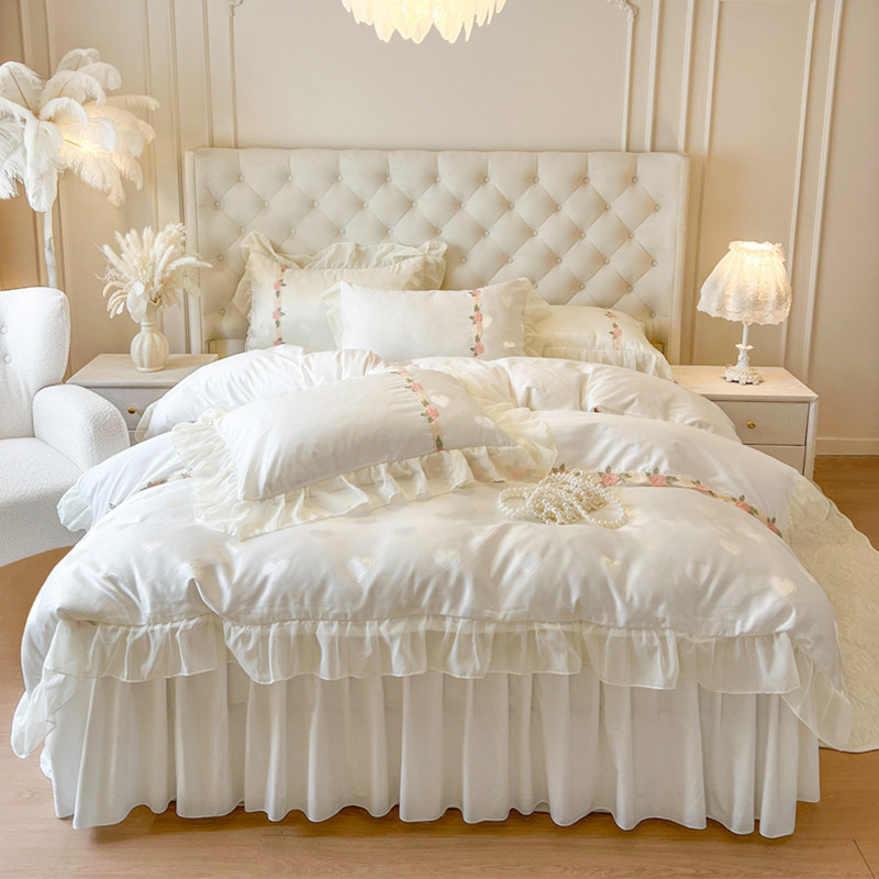 法式花边全棉贡缎提花床裙款