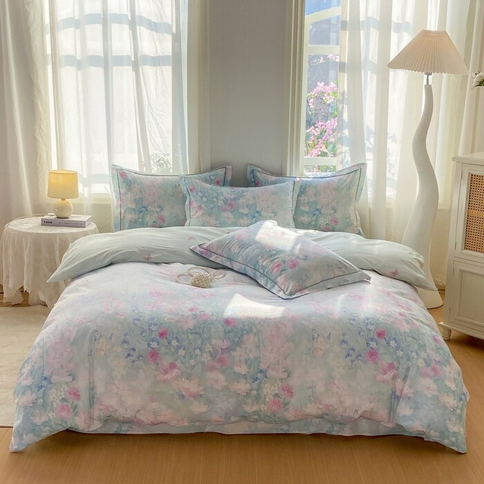 全棉数码印花四件套纯棉清新床品套件被套床单枕套100%棉床上用品