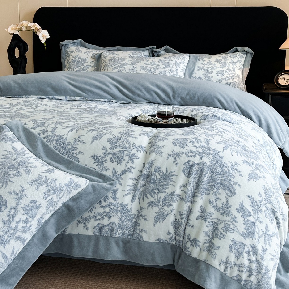 加厚牛奶绒法式数码印花四件套