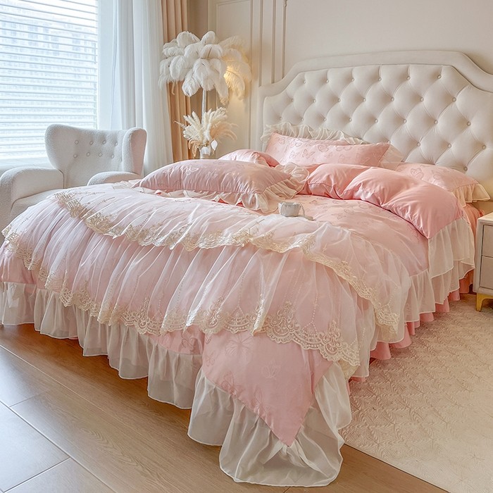 提花蕾丝花边床裙四件套
