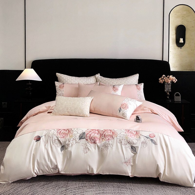 高密全棉重工刺绣四件套轻奢高级纯棉裸睡床品床单被套四季高端