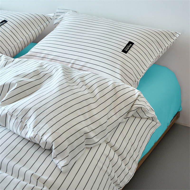 简约条纹纯棉四件套全棉床品套件黑白条纹被套床单枕套舒适