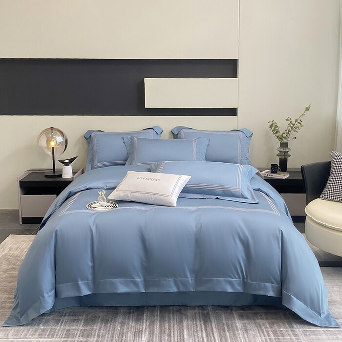 A类100支新疆长绒棉纯棉四件套全棉简约床品套件刺绣舒适床单被套