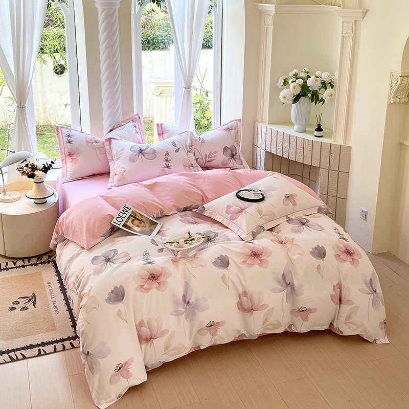 全棉加厚印花四件套纯棉床品100%被套床上用品宿舍床单床笠款四季