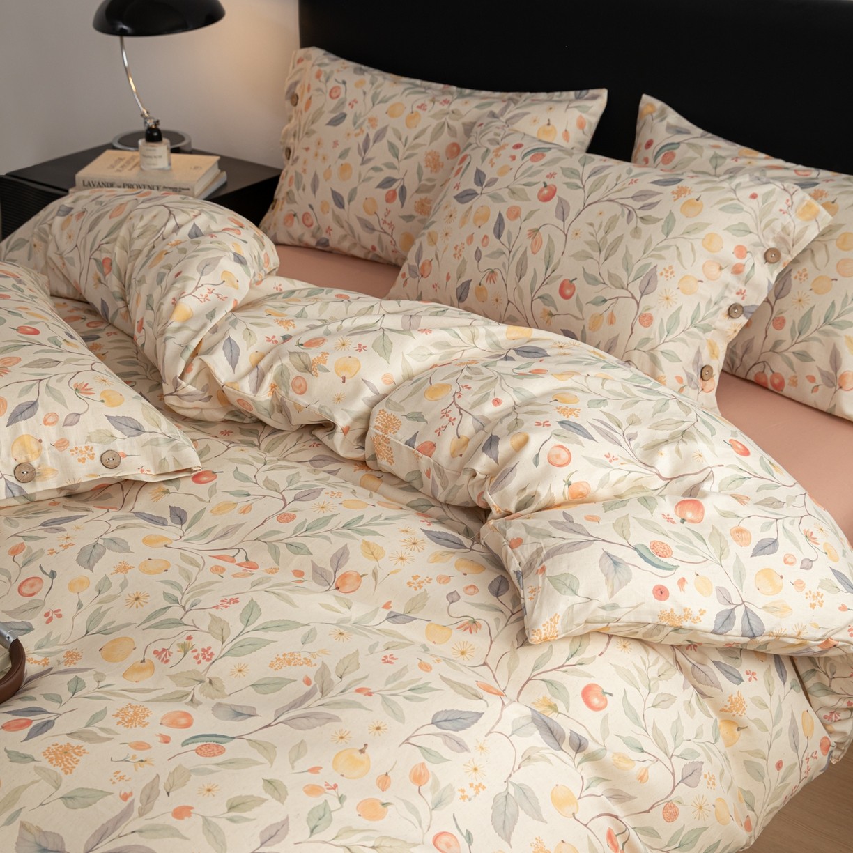 棉麻纽扣款四件套甜美风纯棉小碎花全棉床上用品被套床单三件套,床上用品,床品套件/四件套/多件套,淘宝优惠券,粉丝福利购,淘宝优惠卷