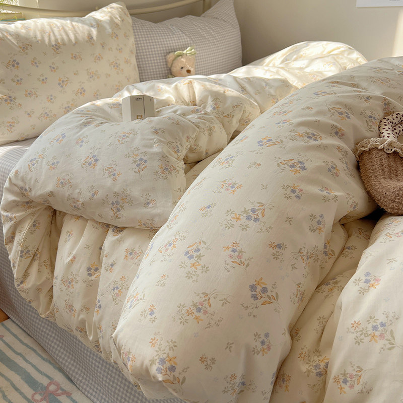 纯棉清新小碎花四件套全棉水洗棉被套床单床笠款三件套床上用品