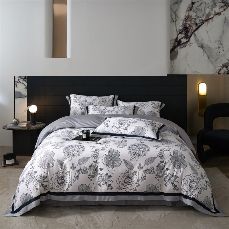 100支大版数码印花纯棉四件套新品全棉贡缎长绒棉套件高端轻奢风