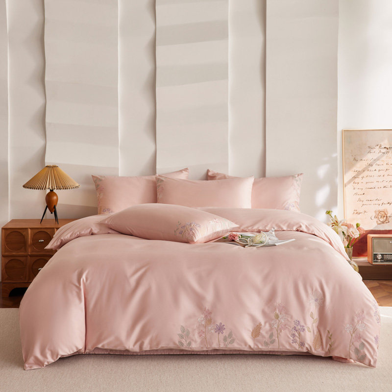 100支新疆长绒棉刺绣四件套刺绣花卉床品套件纯棉被套床单枕套