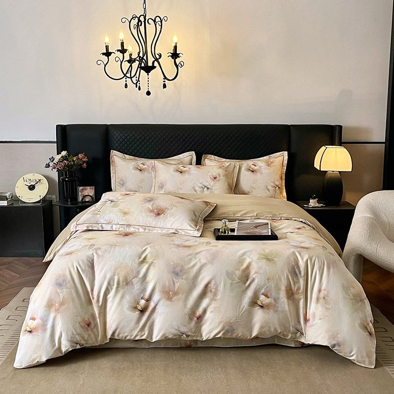 全棉四件套纯棉田园风高端被套100%高端美式花卉套件床上用品床单