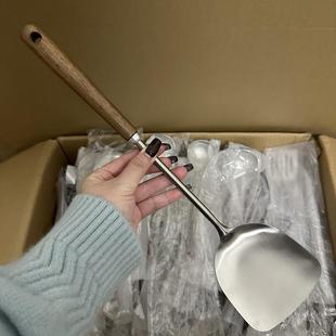 316不锈钢锅铲加厚实木柄家用炒菜铲子食品级长柄铁锅铲炒勺套装