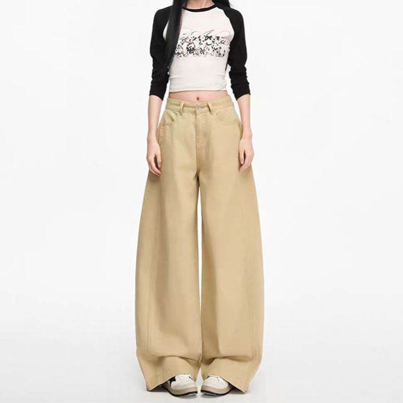 新款女装白色裤子韩系慵懒风韩国风韩范梨型阔腿牛仔裤夏