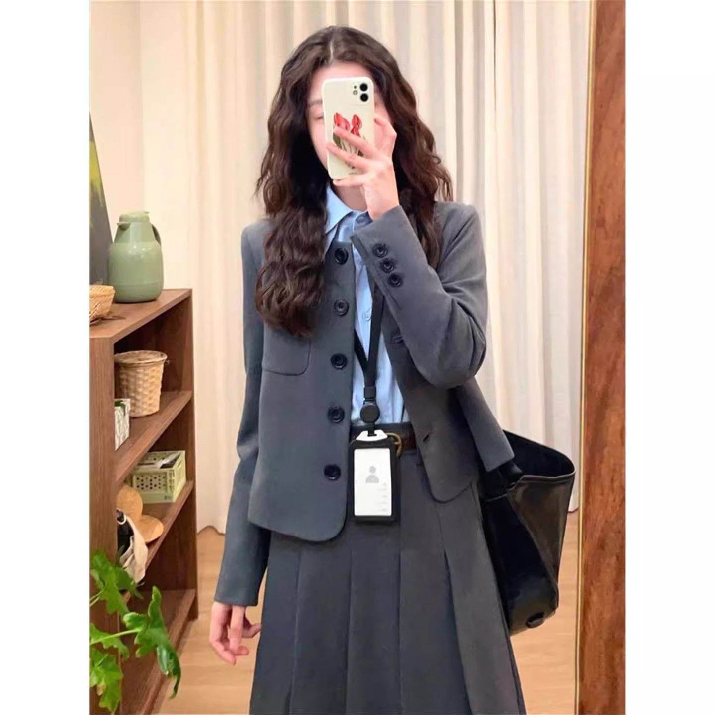 灰色西装套装女春秋新款大学生职业正装气质休闲高级感西装两件套