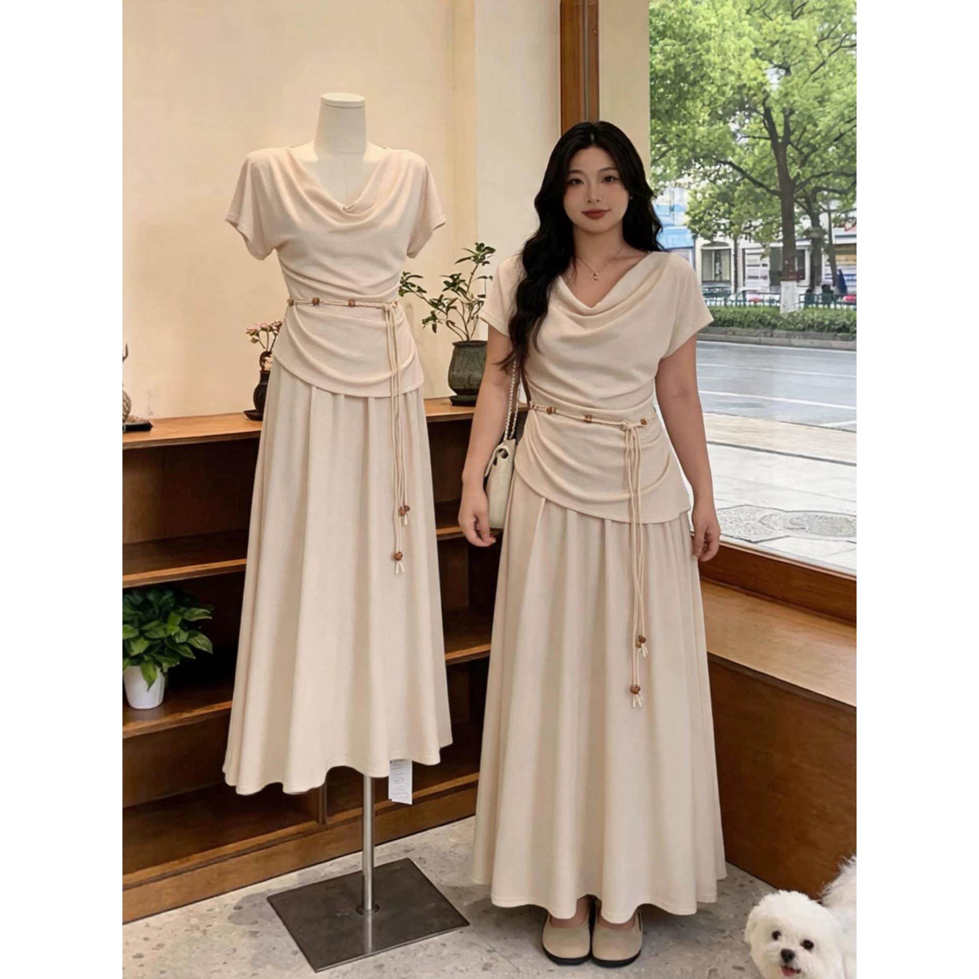 大码胖mm2026夏季新款胖妹妹韩系爆款荡领一字肩上衣半身裙女装