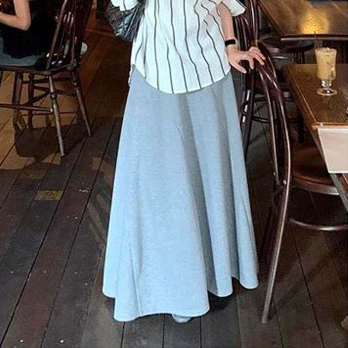 松弛感提花刺绣纹理条纹衬衫女宽松过膝宽松半身长裙子夏日两件套