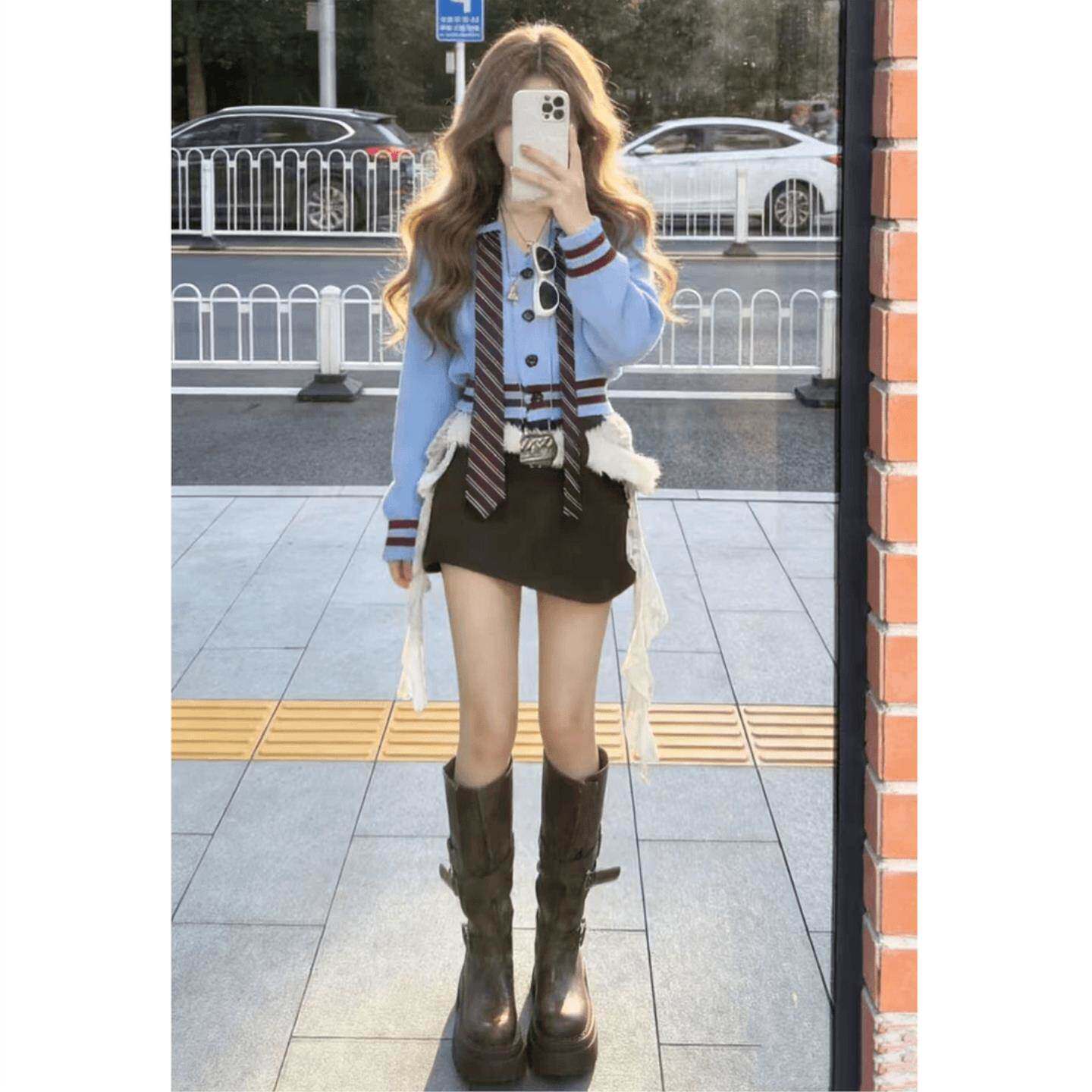 韩系学院风套装女晚宴场合女装拍照衣服毛衣上衣两件套半身裙