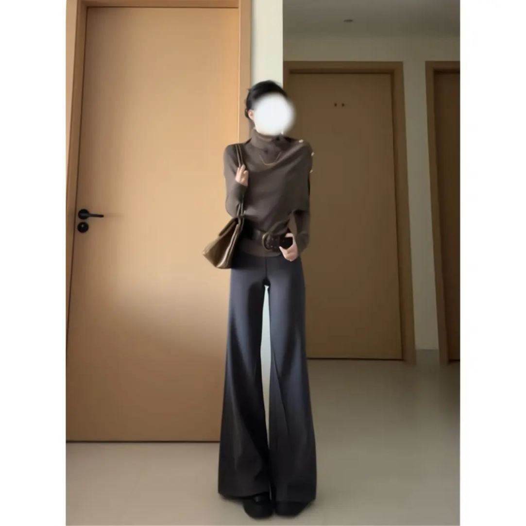高领毛衣可外穿内搭上衣慵懒高级感针织衫运动微喇卫裤休闲裤子女