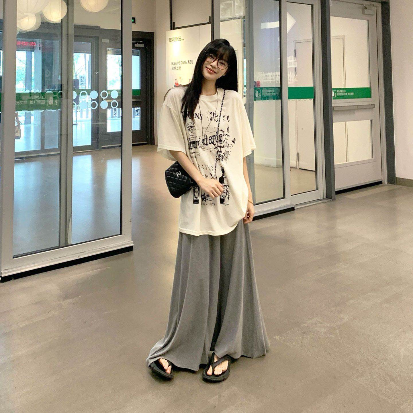简约灰色莫代尔薄款半身裙遮肉长裙女夏慵懒a字裙垂感大摆裙裙子