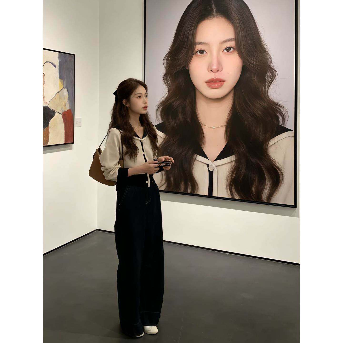 撞色小众设计感针织开衫毛衣女2026冬季新气质显瘦上衣牛仔裤套装