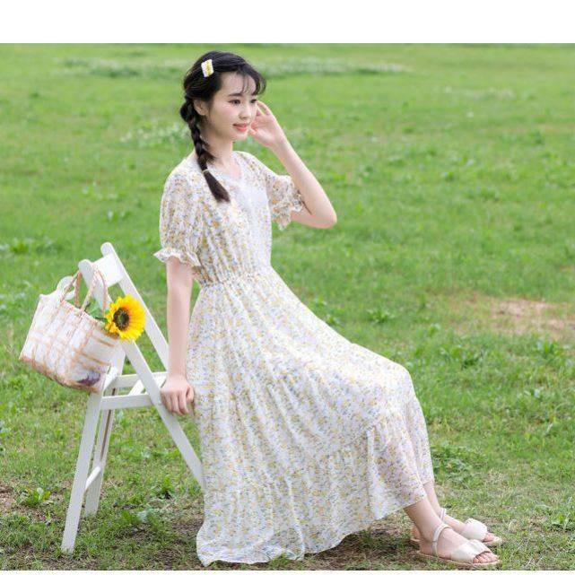 少女连衣裙长款夏季高初中学生夏装过膝雪纺