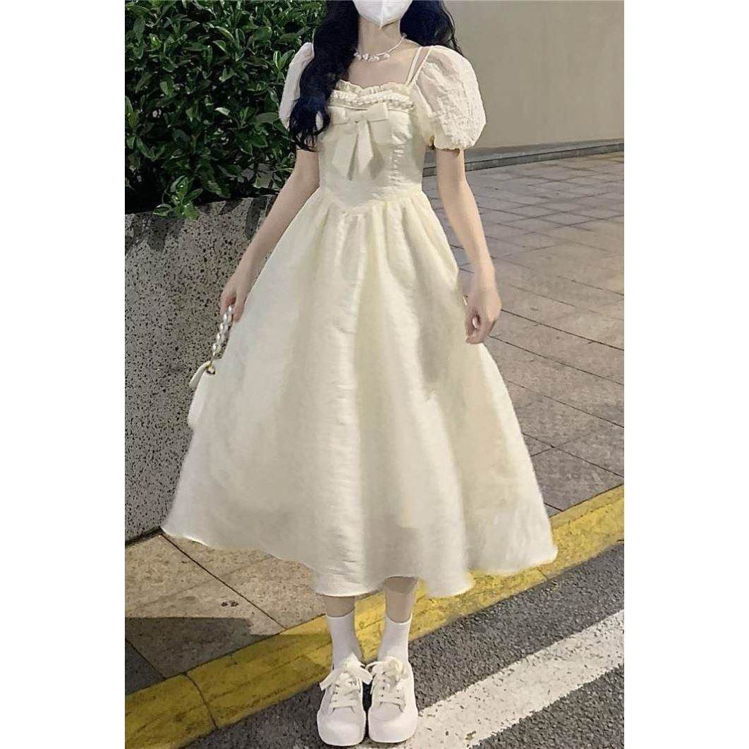 法式高级感蝴蝶结公主长裙子春秋收腰奶fufu温柔风绝美减龄连衣裙