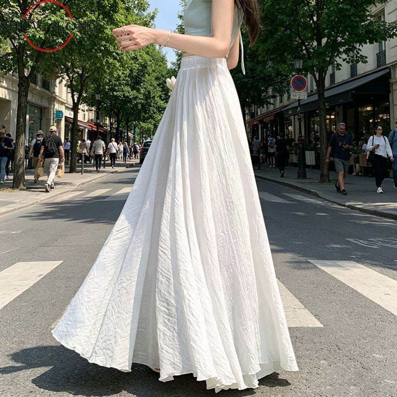 棉麻半身裙女夏季2026新款遮胯显瘦飘逸拖地长裙超大裙摆a字伞裙