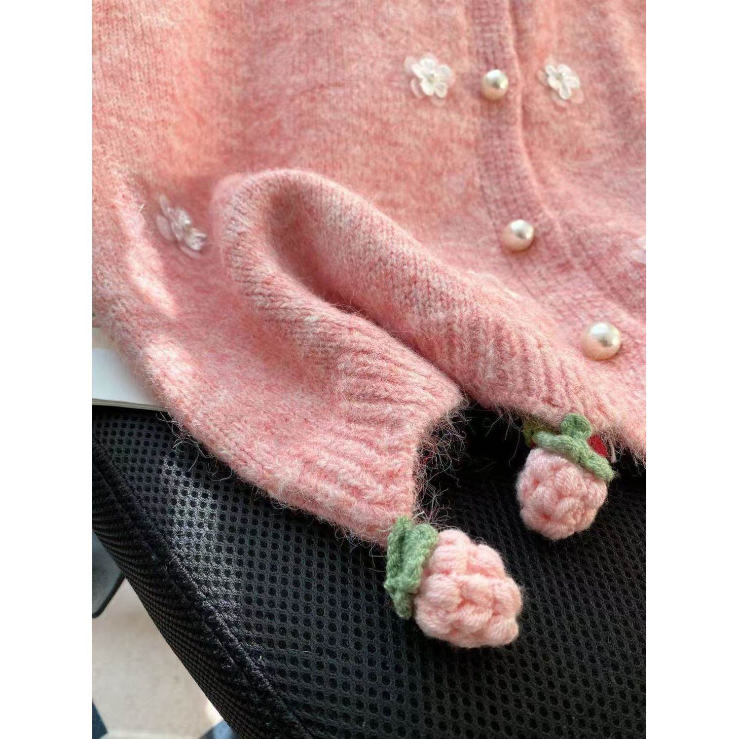 粉色花朵针织马甲女胖mm大码春秋新款软糯宽松高级感叠穿毛衣背心