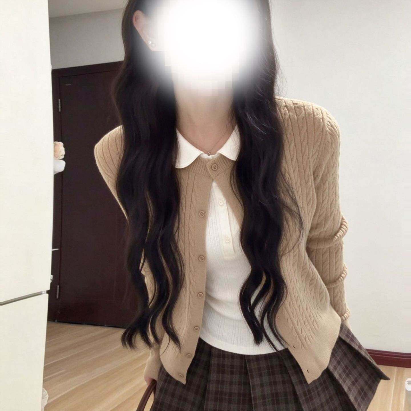 学院风针织套装女春夏毛衣开衫叠穿娃娃领打底三件套小个子显瘦