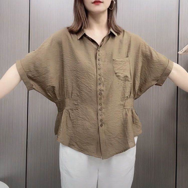 女士天丝麻小衫夏季蝙蝠衫韩版开衫衬衫网红气质衬衣