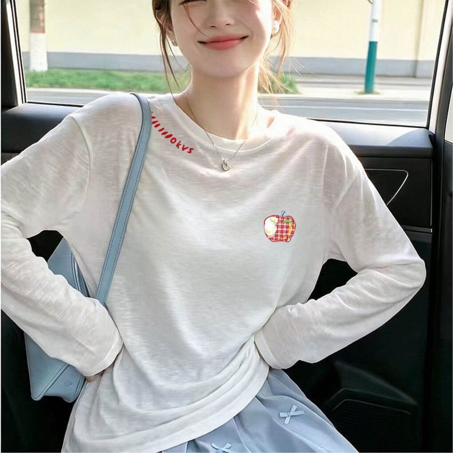 秋季新款温柔风莱赛尔长袖防晒罩衫女微透T恤显瘦百搭薄款上衣潮