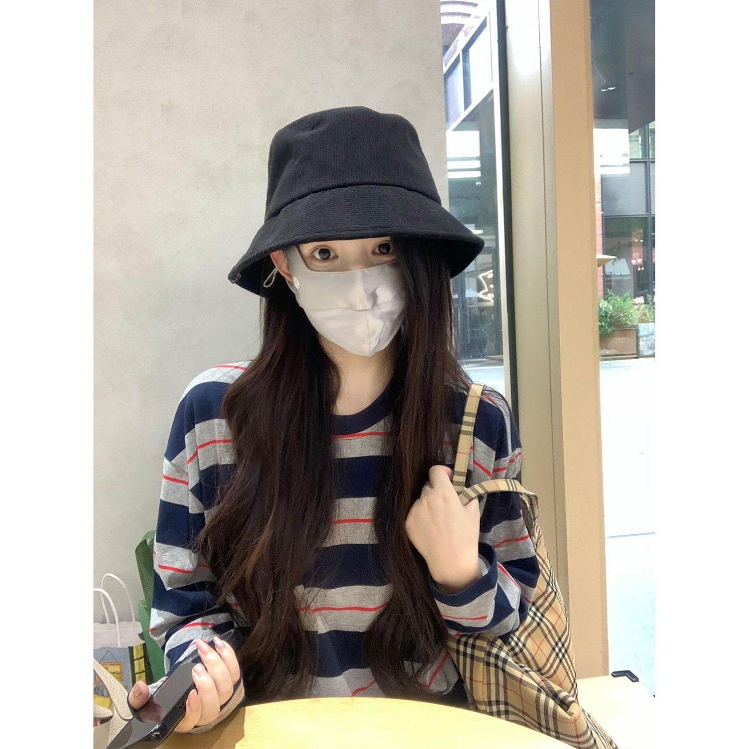 文艺复古小众条纹长袖恤女春春季宽松显瘦可爱上衣